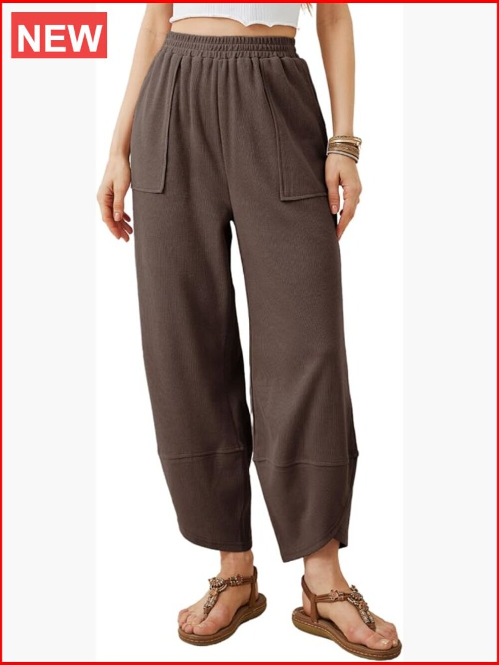 Baggy Wide Leg Palazzo Pants Elastic Waist with Pockets - Picture 1 of 7